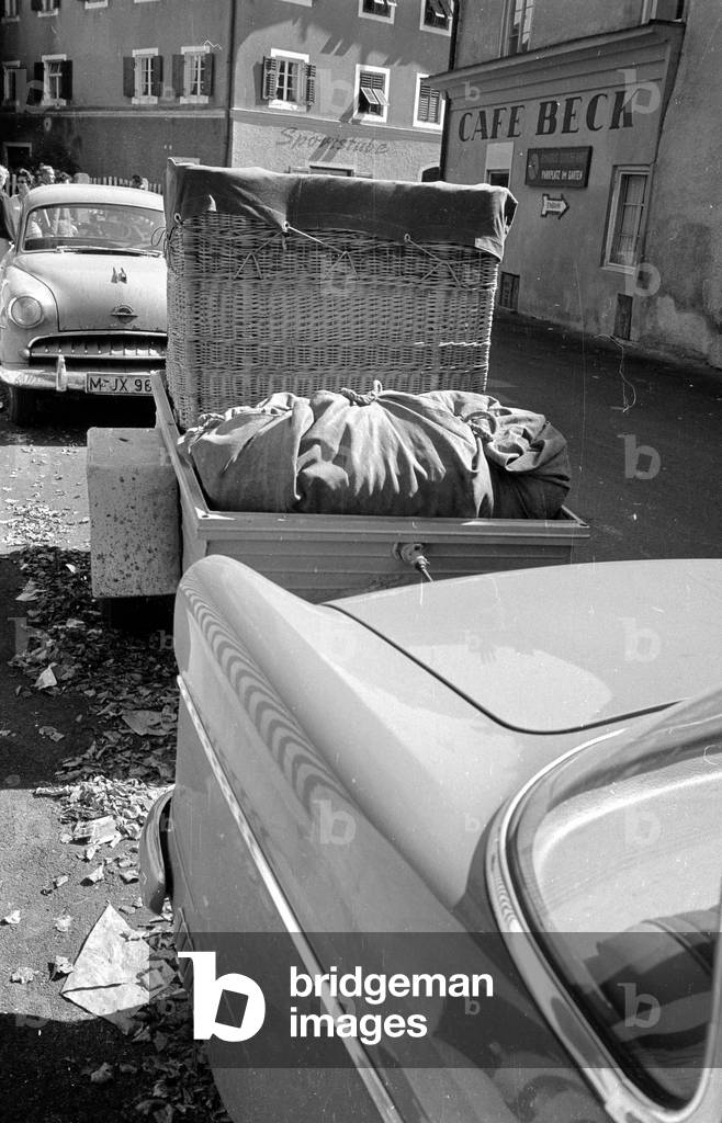 Arrival of Alfred Eckert in Oberstdorf, 1959 (b/w photo)