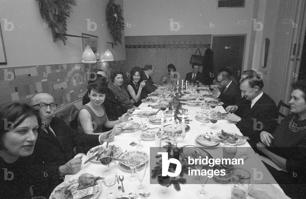 Christmas party at Burda in Munich, 1964 (b/w photo)