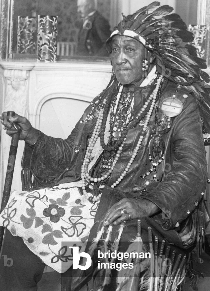 Indian Chief White Horse Eagle in Paris, 1928 (b/w photo)