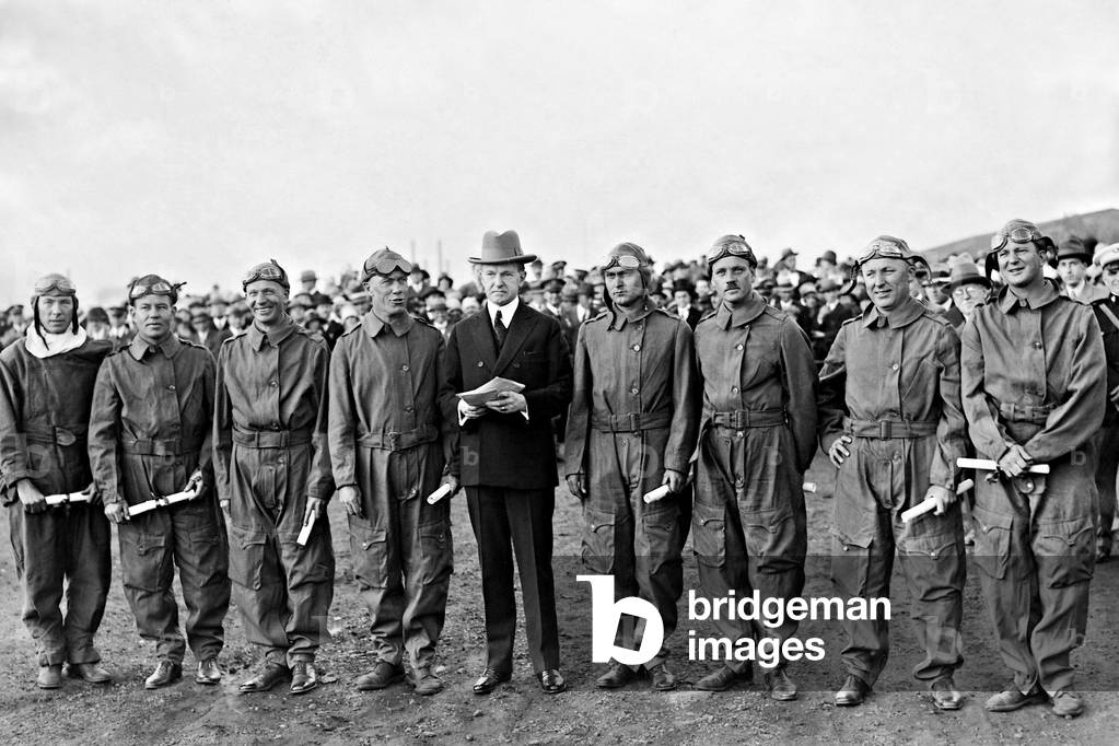 Calvin Coolidge with pilots, 1927 (b/w photo)
