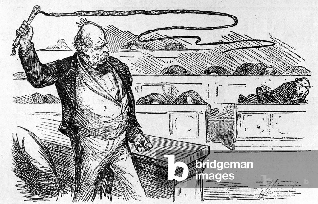 Bismarck swings the whip (b/w photo)