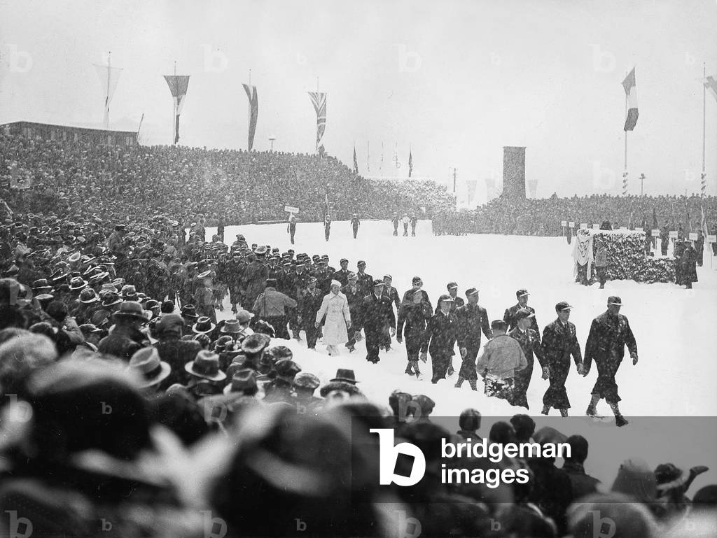 Opening ceremony of the Olympic games at Garmisch-Partenkirchen, 1936 (b/w photo)