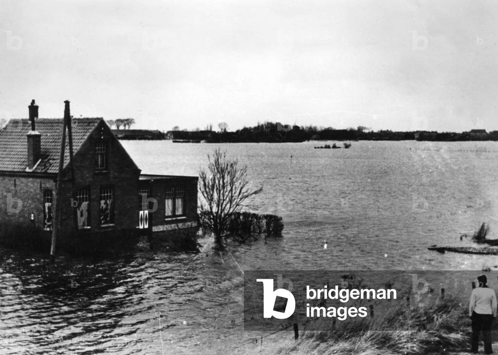 Flooding after American bombers destroyed the dams in Walcheren, 1944 (b/w photo)