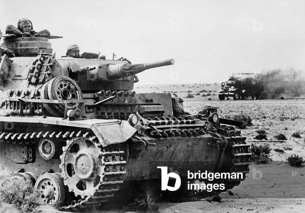 The German Afrika Korps at the Battle of Agedabia, 1942 (b/w photo)