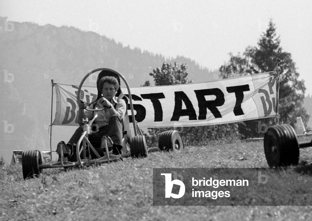 Downhill carts in Ruhpolding, 1974 (b/w photo)