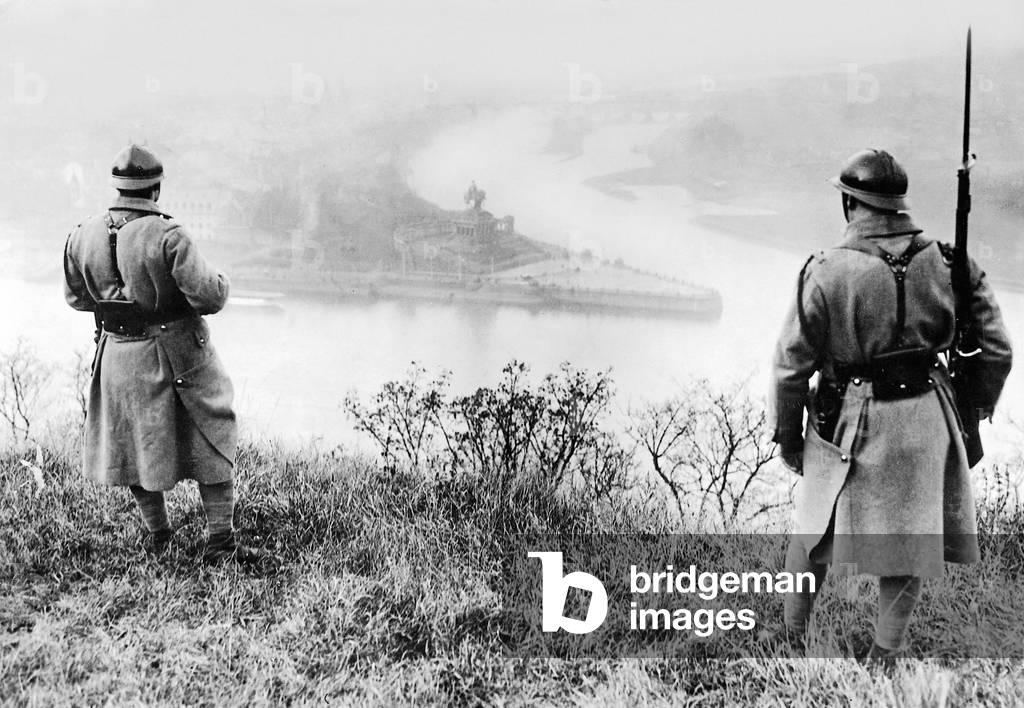 French soldiers on Deutsches Eck, 1929 (b/w photo)