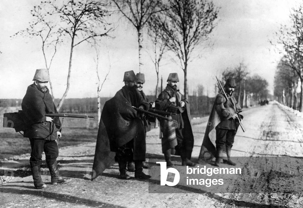 German Landsturm patrol in East Prussia, 1914  (b/w photo)