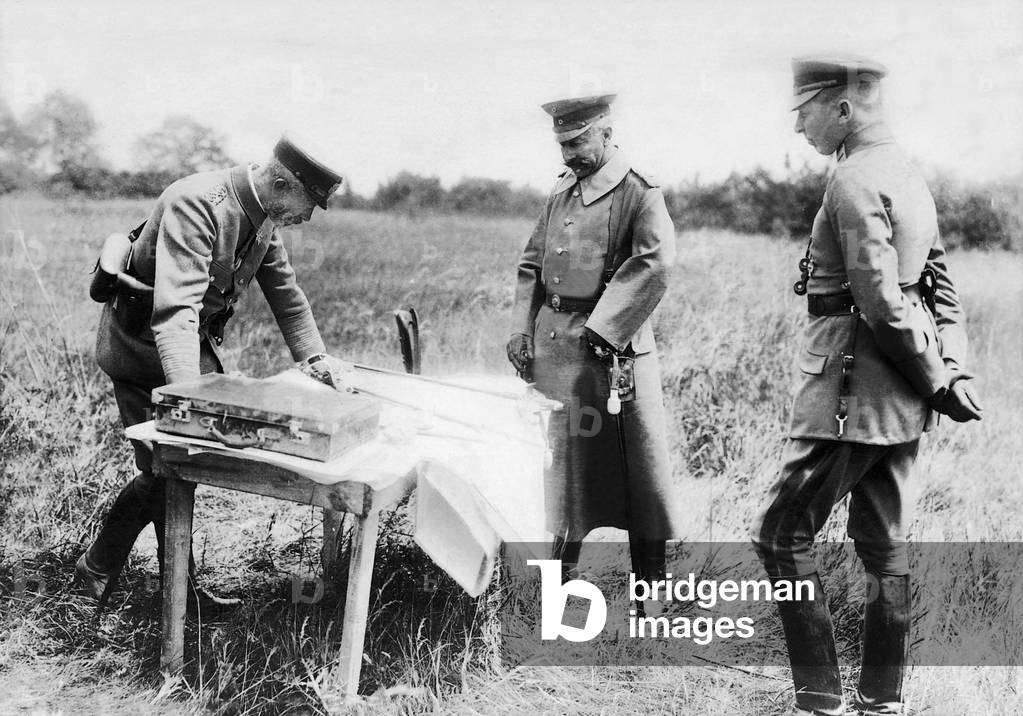 Kaiser Wilhelm II with Prince Heinrich of Prussia on the Western front, 1918 (b/w photo)