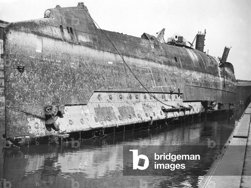 Battleship 'Moltke' in the dry dock, 1927 (b/w photo)