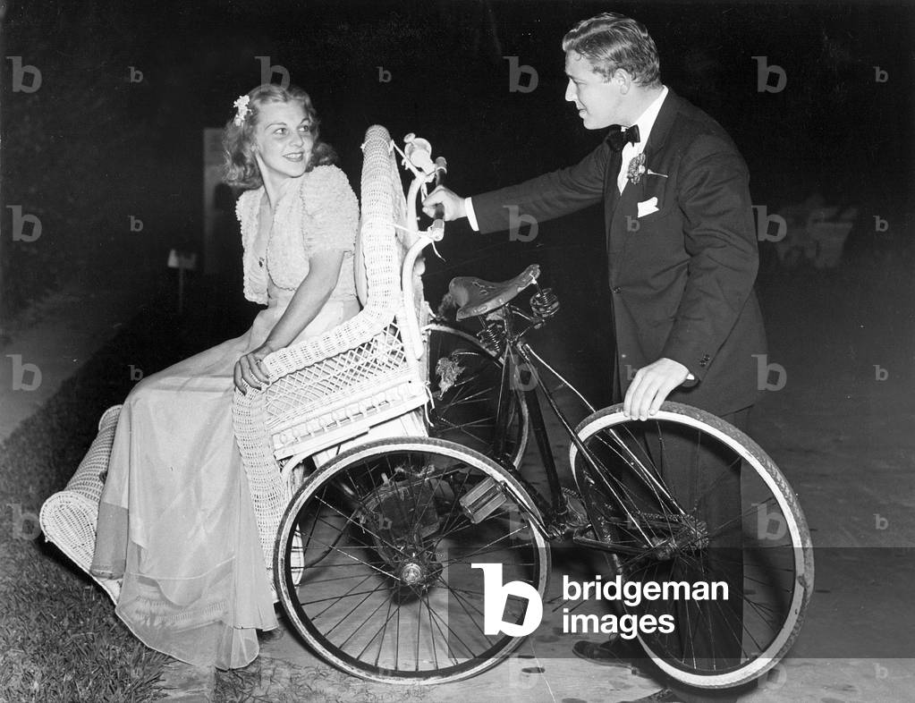 Participants of a strange bike race in Palm Beach, 1938 (b/w photo)
