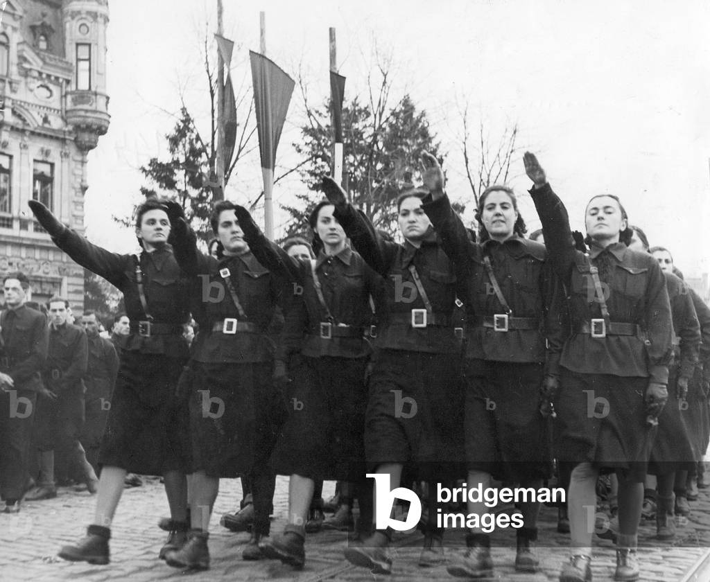 Parade of female members of the 'Iron Guard' (b/w photo)