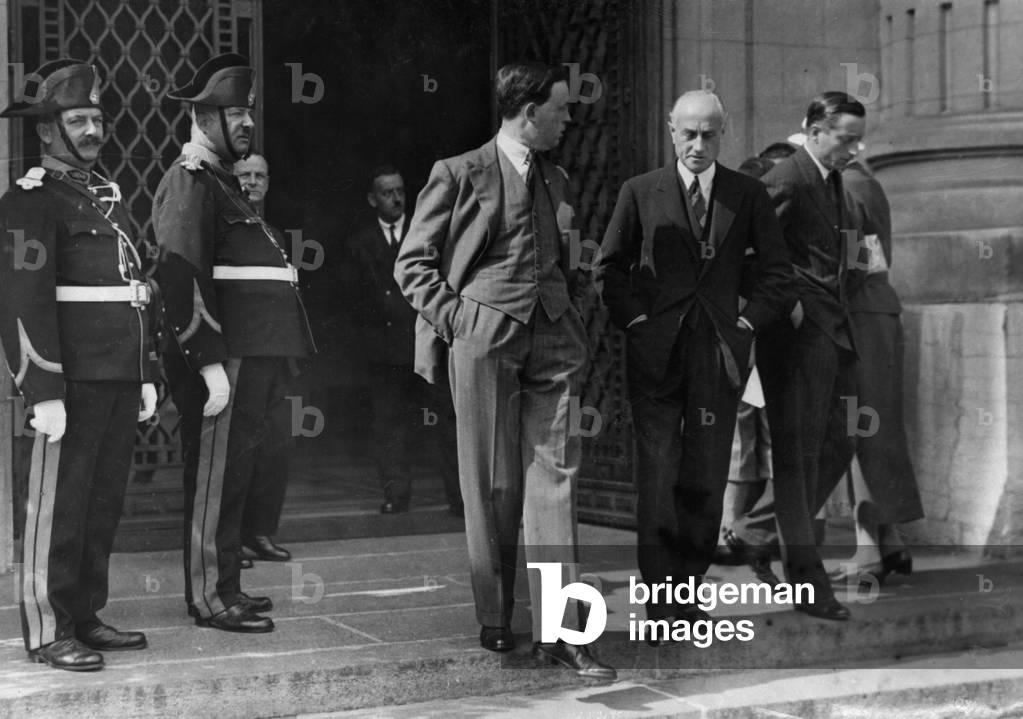 Samuel Hoare at a meeting of the League of Nations during the Italo-Ethiopian War, 1935 (b/w photo)