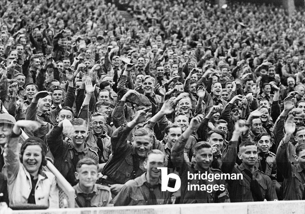 Hitler Youth at the Midsummer Festival in Berlin's Olympic Stadium, 1936 (b/w photo)
