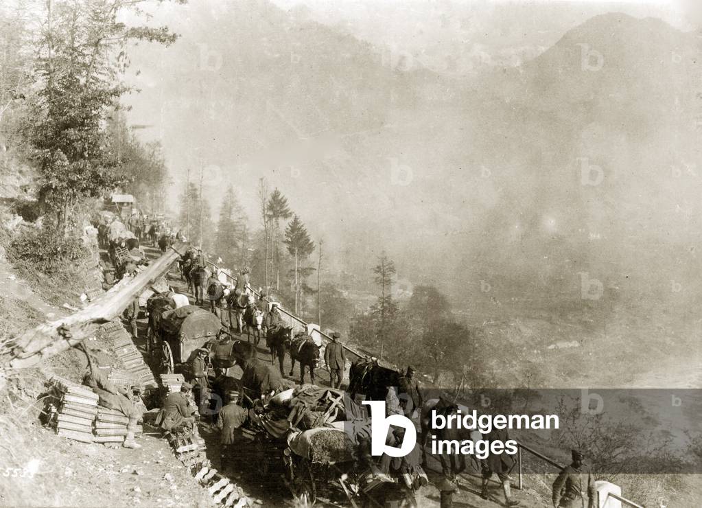 German supply convoy during the 12th Battle of the Isonzo, 1917 (b/w photo)