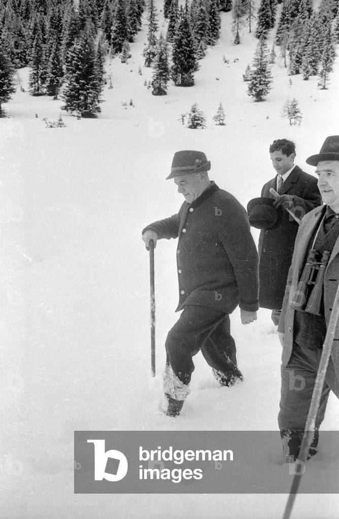 Prime Minister Ion Gheorghe Maurer hunting chamois,1965 (b/w photo)