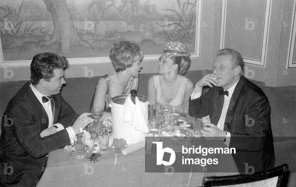 New Year's Eve celebration in St. Moritz, 1966 (b/w photo)