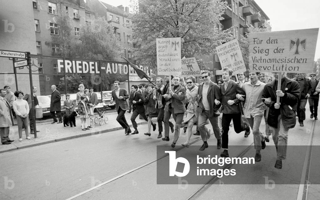 Protests against the planned Emergency Act in Berlin, 1968 (b/w photo)