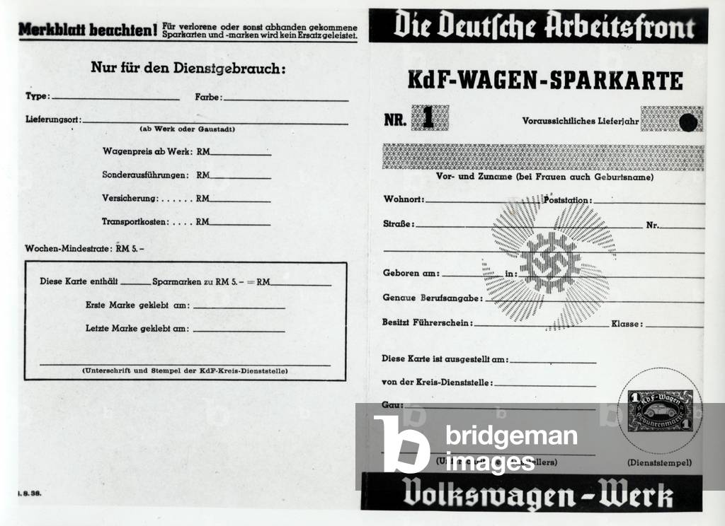 KdF (Strength Through Joy) car passbook, 1938 (photo)