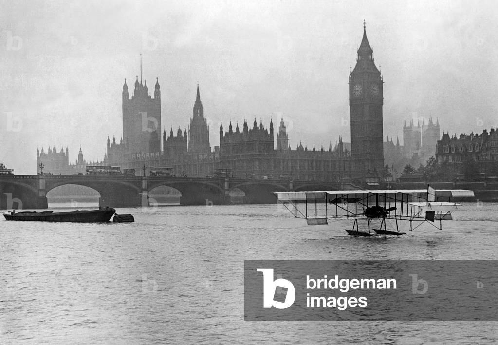 Seaplane in London, 1912 (b/w photo)