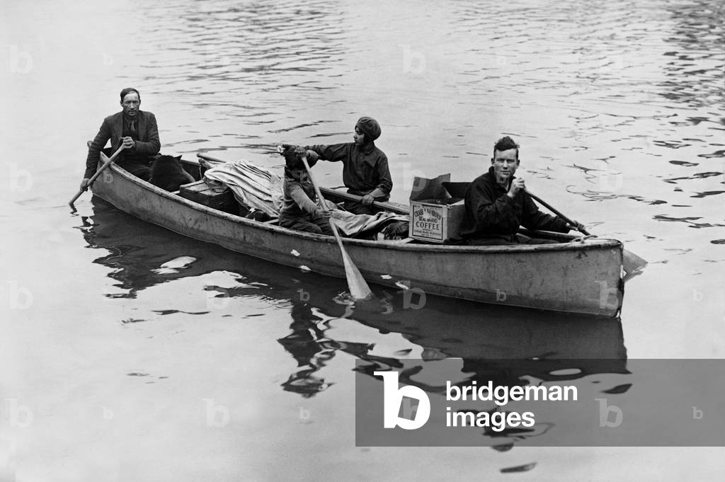 Eskimos in the canoe near Philadelphia, 1932 (b/w photo)