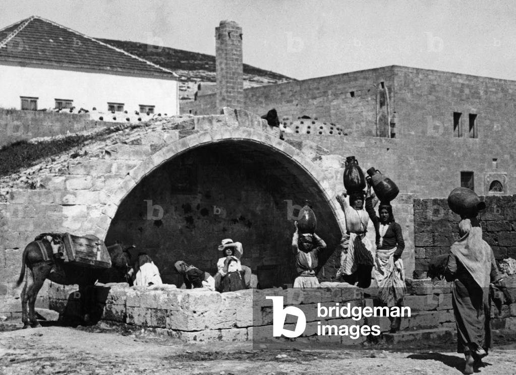 The Fountain of the Virgin in Nazareth, 1927 (b/w photo)
