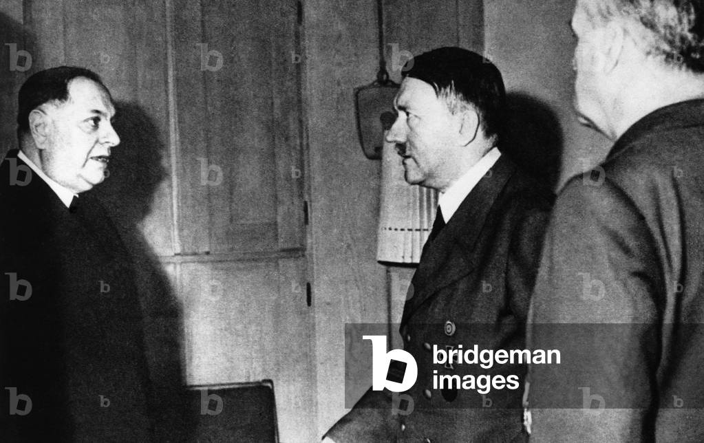 Adolf Hitler witht he Serbian Minister President Milan Nedic, 1943 (b/w photo)