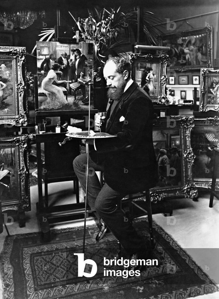 Albert Guillaume in his studio, 1909 (b/w photo)