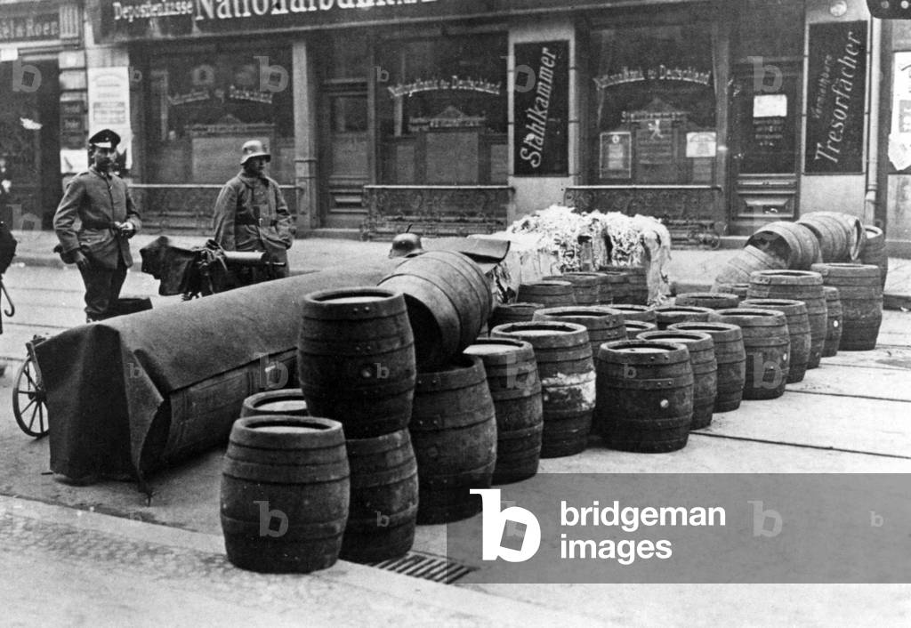 Roadblock made by government forces in Berlin, 1919