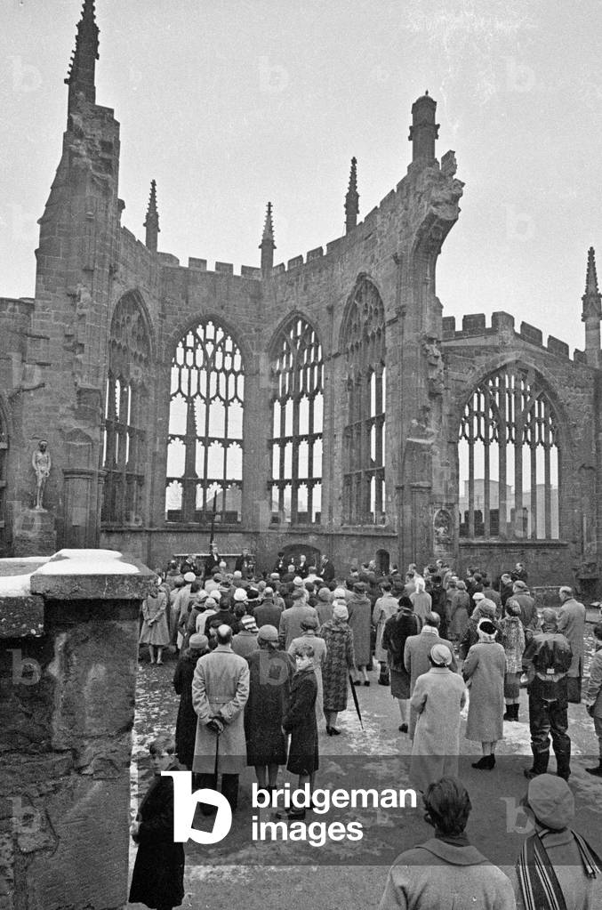Groundbreaking ceremony of the International Center for Reconciliation in Coventry, 1960 (b/w photo)