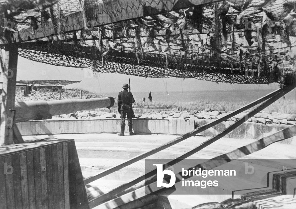 German gun emplacement on the Atlantic Wall, 1943 (b/w photo)