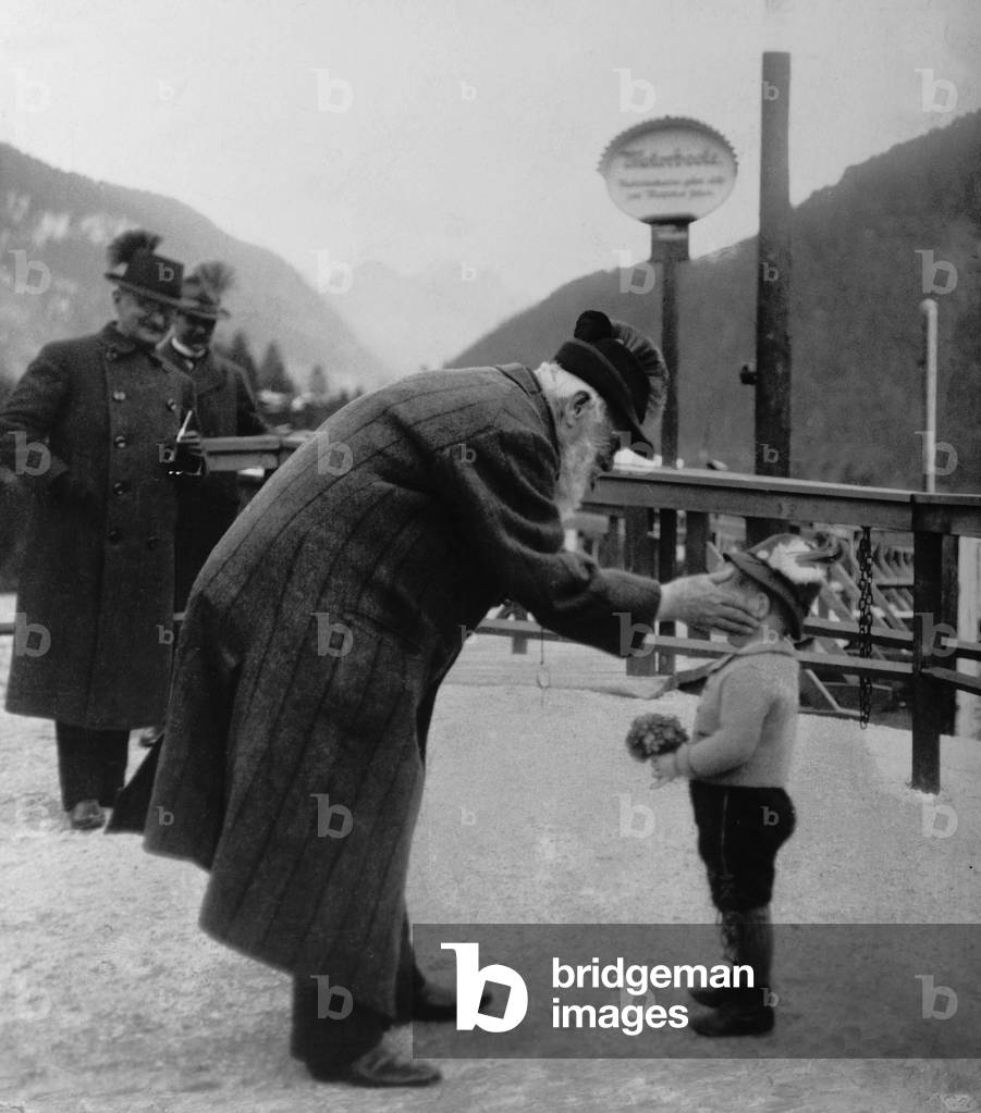 Prince Regent Luitpold of Bavaria with a young boy (b/w photo)
