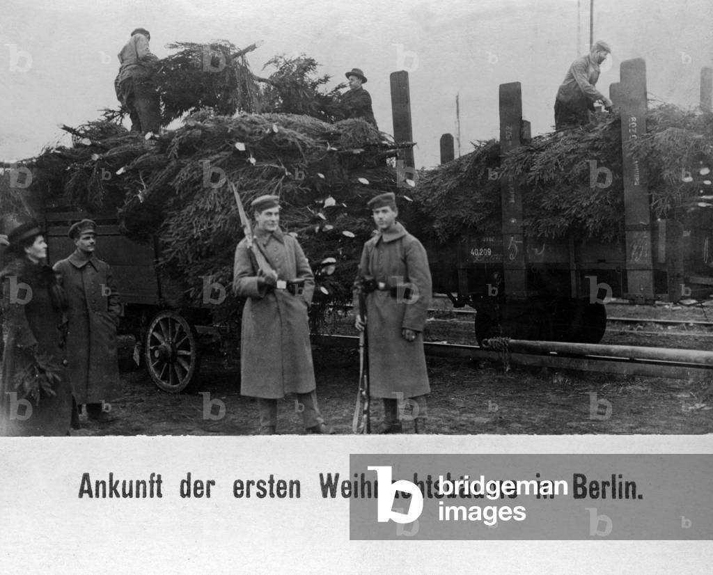 Loading of Christmas trees at a Berlin train station, 1918