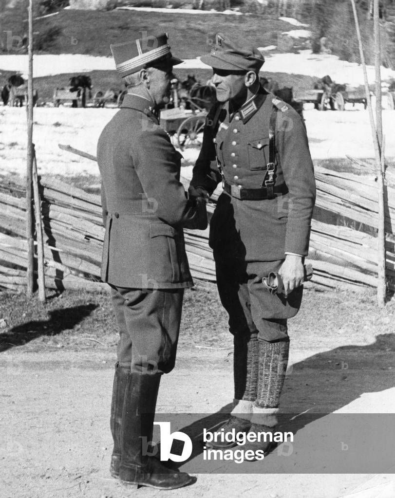 German and Norwegian officers during the fights in Norway, 1940 (b/w photo)