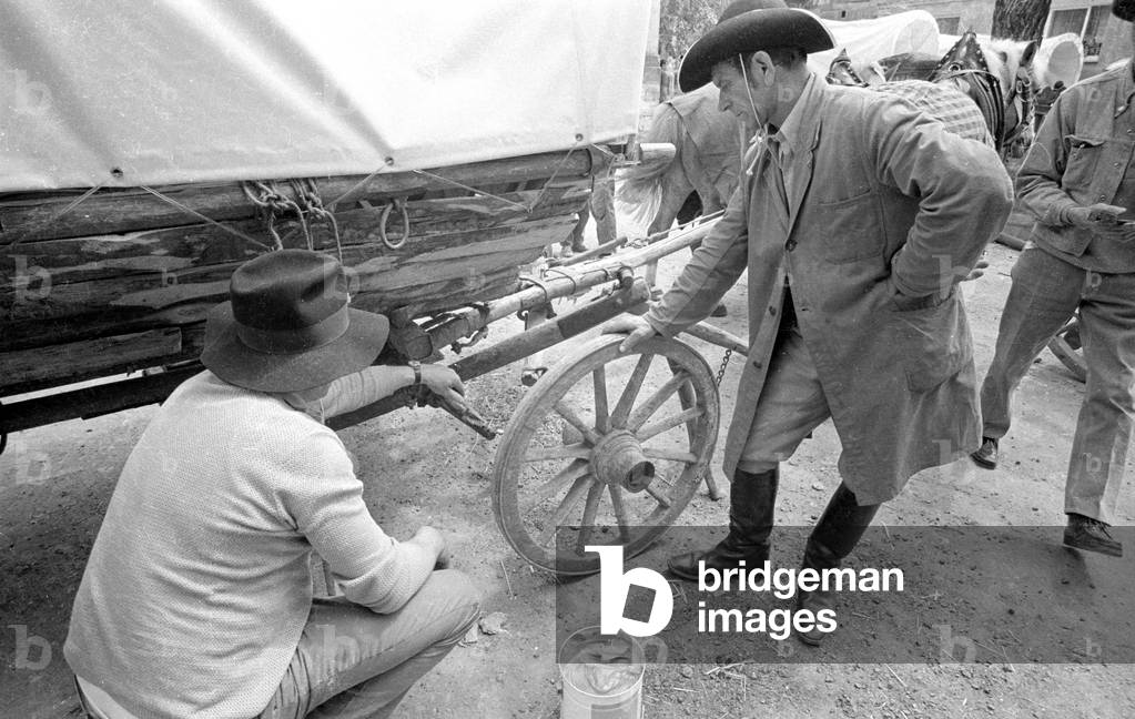 Vacation in covered wagon in Upper Franconia, 1971 (b/w photo)