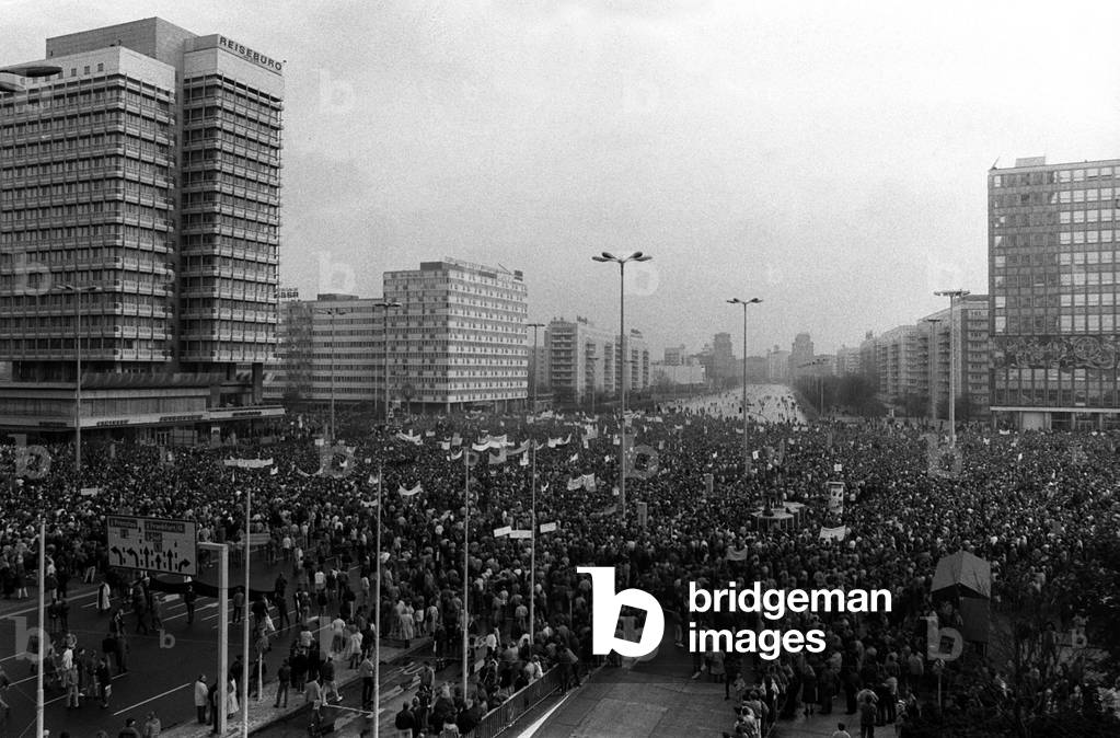 Demonstration on Alexander platz in east Berlin, Germany, 1989