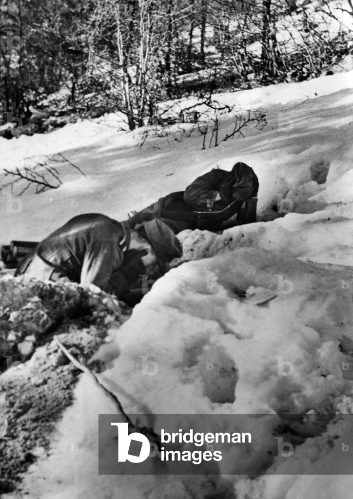 German soldiers in the Vosges, 1945 (b/w photo)