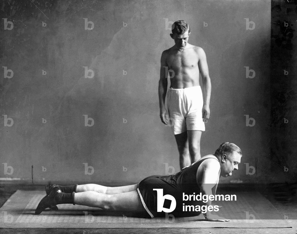 Two men at the gym, 1926 (b/w photo)