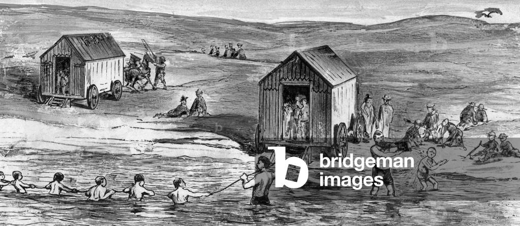 Bathers in bathing machines on Heligoland, 1887