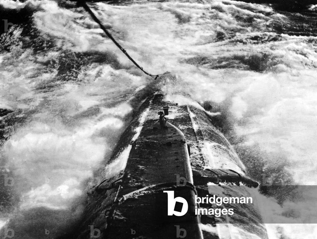 German Submarine during voyage, 1915 (b/w photo)