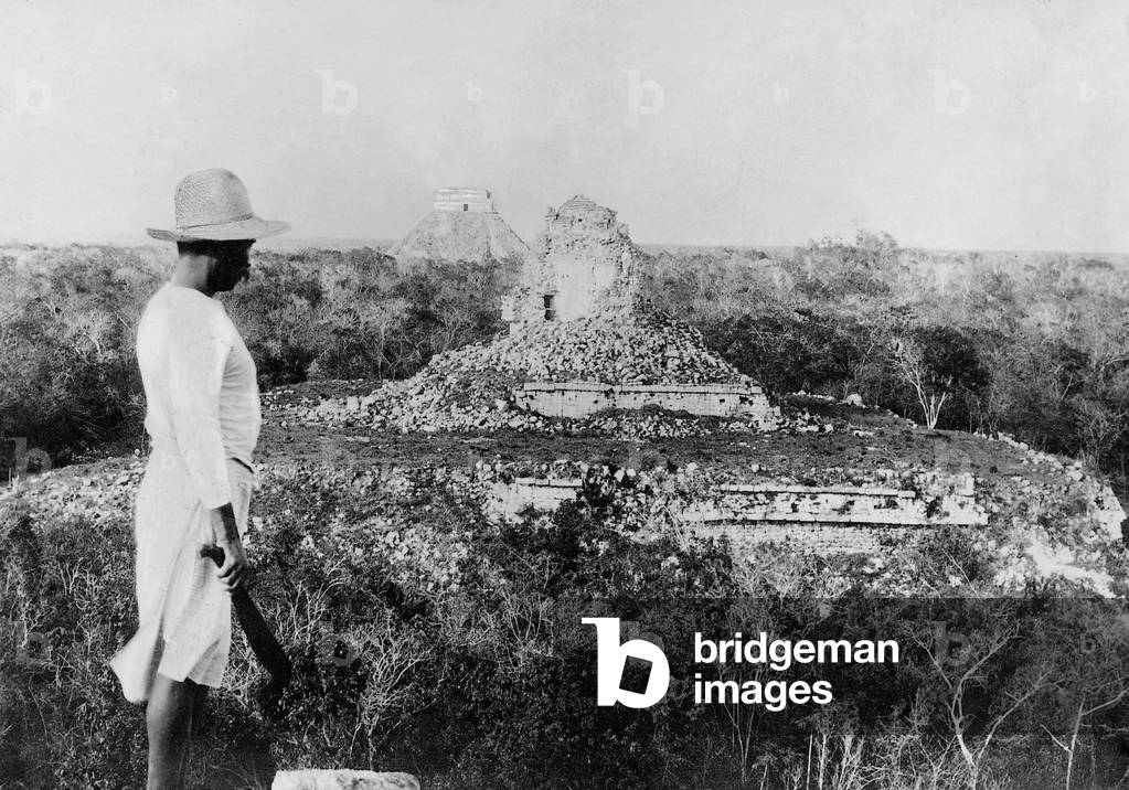 Maya ruins in Chichen Itza, 1925 (b/w photo)