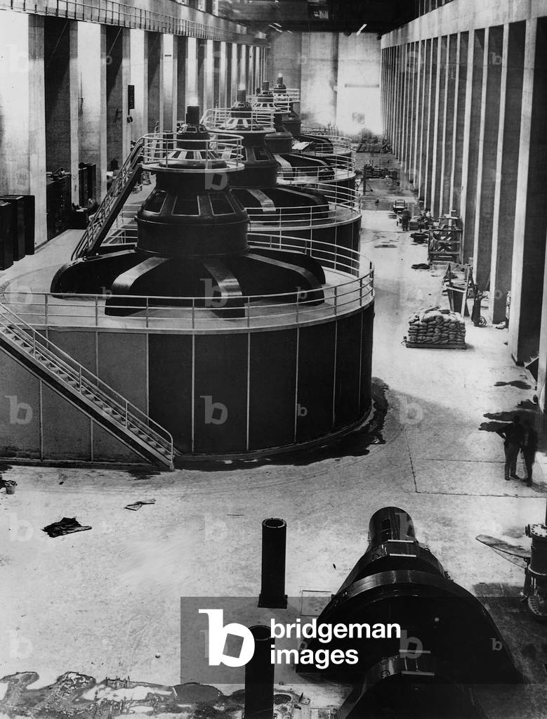 Newly installed generators of the Hoover Dam, 1937 (b/w photo)