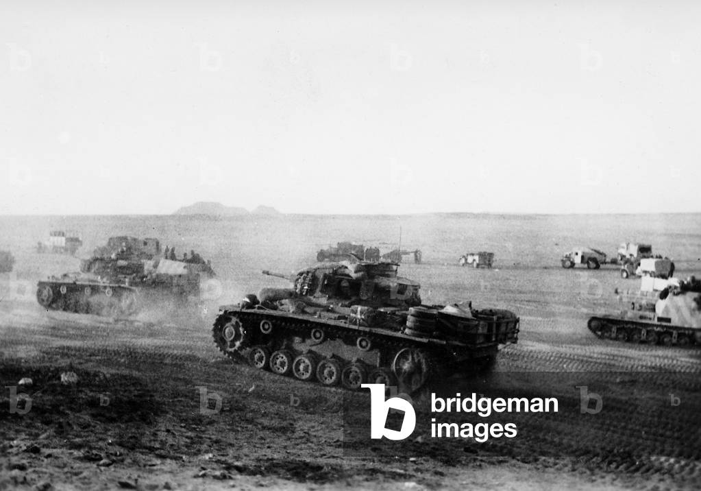 A column of the German Africa Korps, 1942 (b/w photo)
