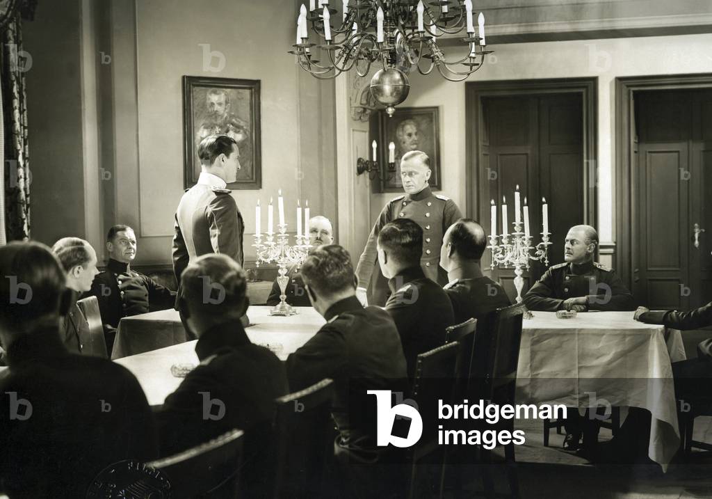 Film scene with German soldiers, 1880 (b/w photo)