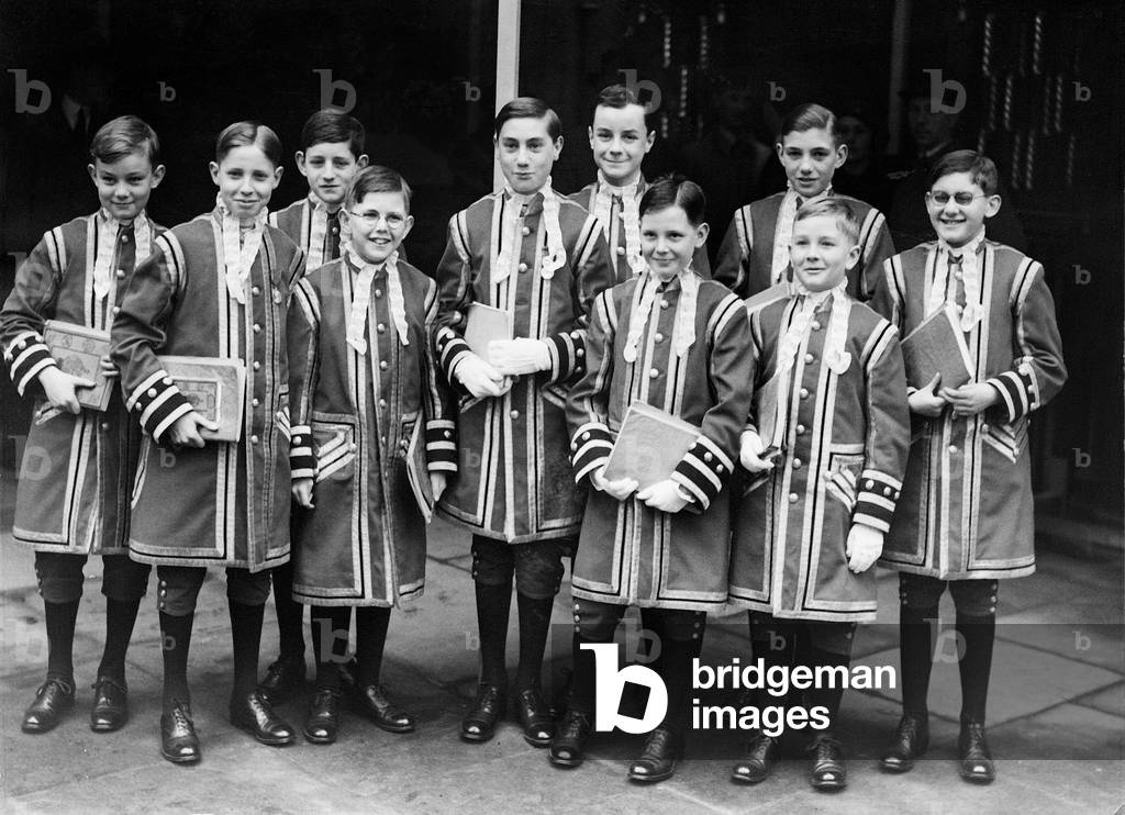 Royal choirboys in London, 1937 (b/w photo)