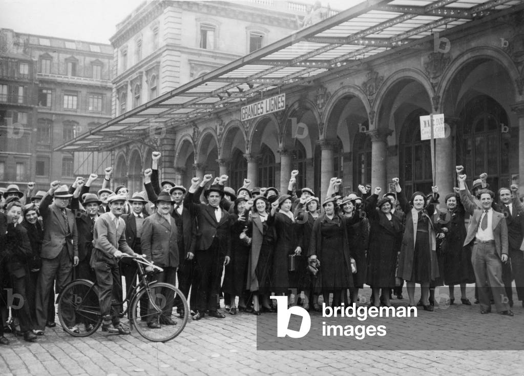 Striking workers in Paris, 1936 (b/w photo)