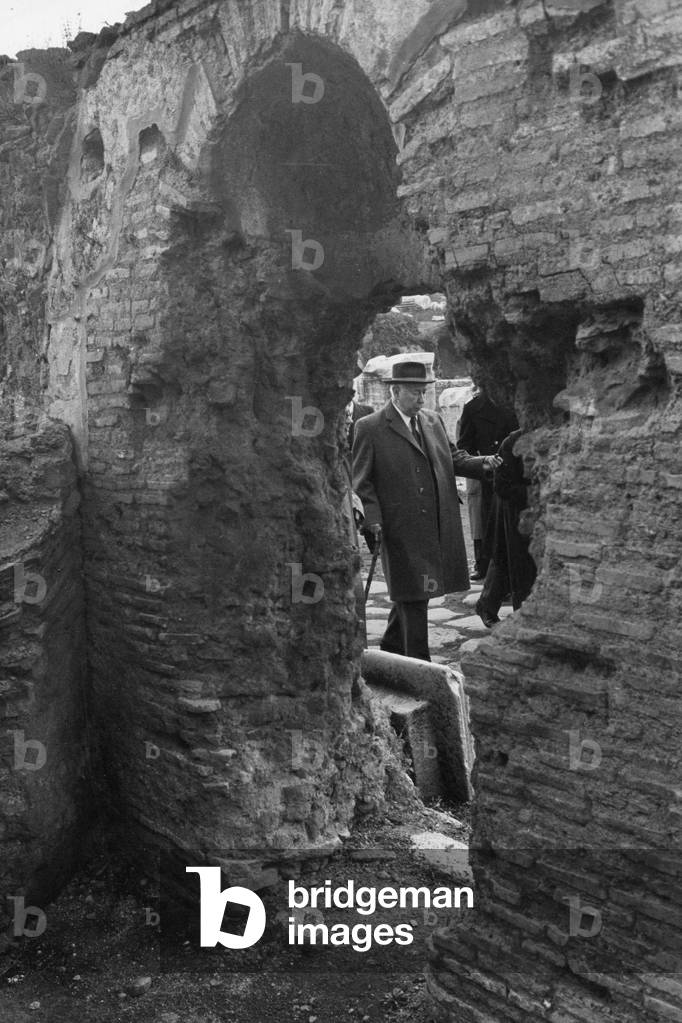 President Theodor Heuss during his state visit in Rome, 1957 (b/w photo)
