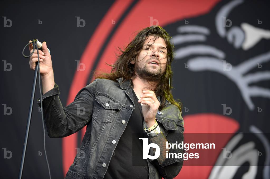 Singer Adam Lazzara (Taking Back Sunday) live at the Highfield Festival at Störmthaler See near Großpösna, 2014 (photo)