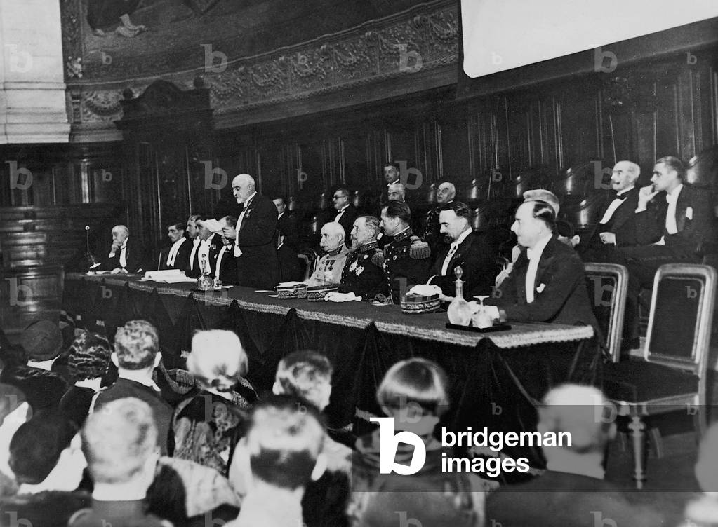 Henri Philippe Petain and Henri Gouraud in the Sorbonne in 1933 (b/w photo)