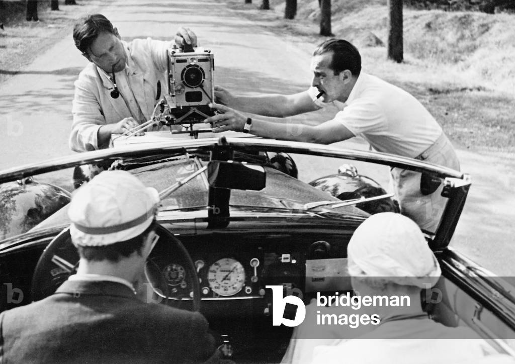 Sepp Allgeier and Richard Scheinpflug at the filming of 'Schnelle Strassen', 1937 (b/w photo)