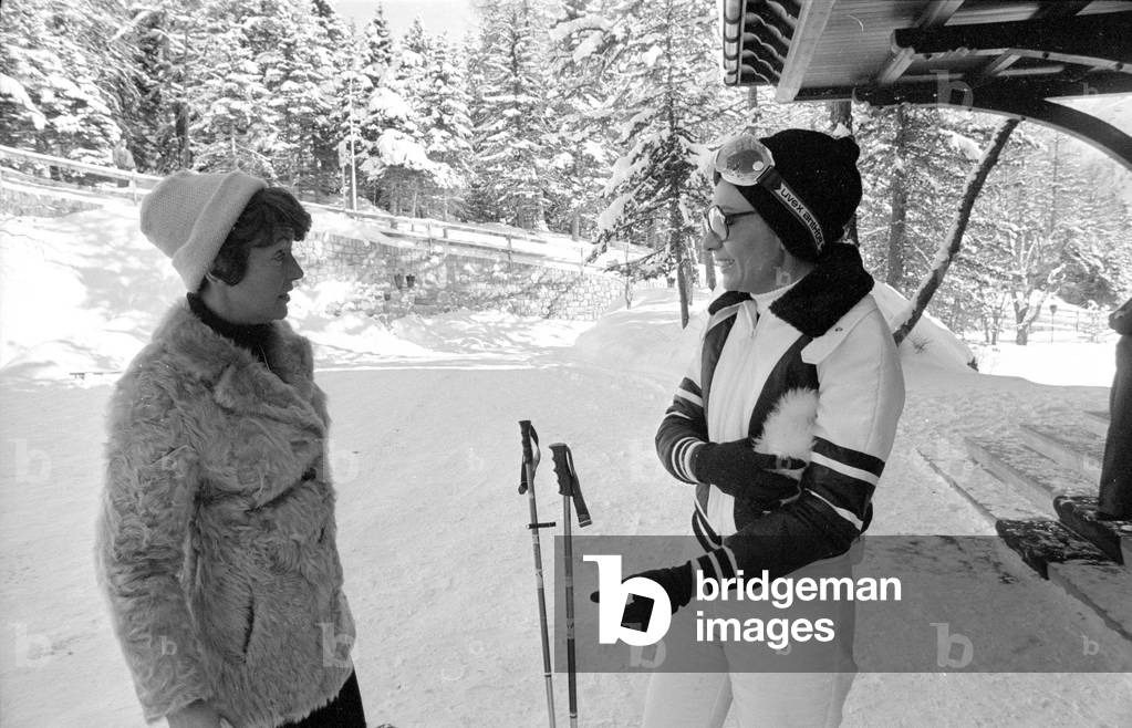 Farah Diba in St. Moritz, 1974 (b/w photo)